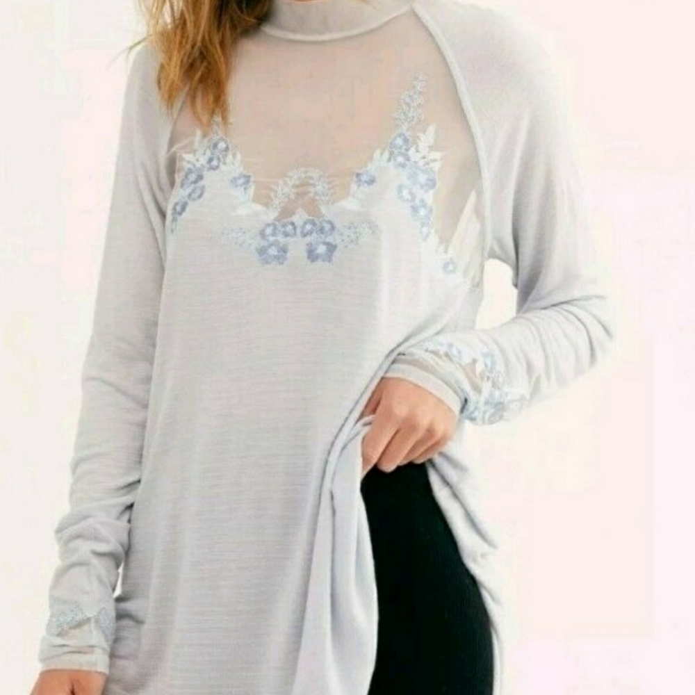 Free People Ice Blue Saheli Mesh Glacier Tunic Top Small